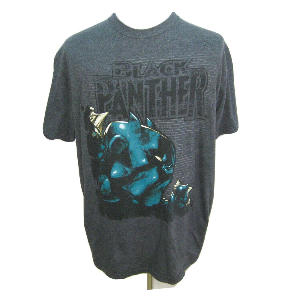 BLACK PANTHER Mens (Size XL) Gray Marvel Short Sleeve Graphic T-Shirt Cotton Tee